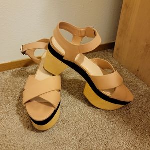 Loeffler Randall Elsa Wooden Platform Heel Chunky Color Block Wood Sandals